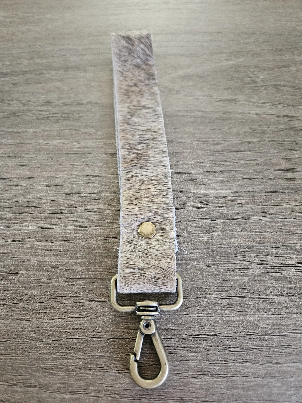 Hairon Cowhide Keychain Wristlet with Antique Brass Hardware-NWOT